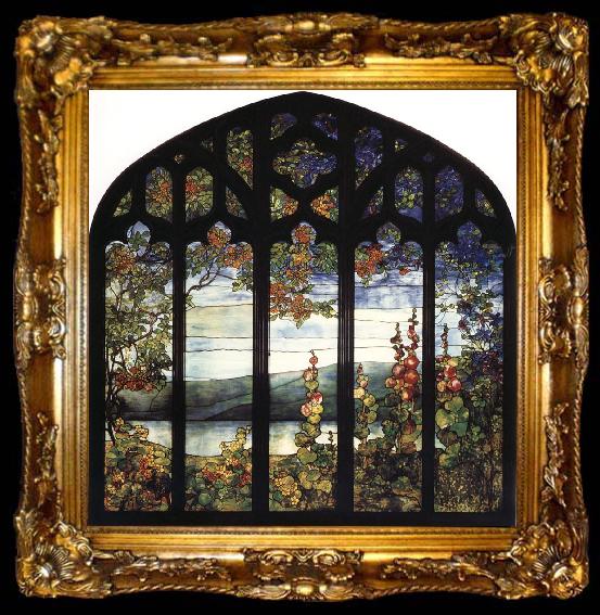 framed  Louis Comfort Tiffany Leaded Glass Window, ta009-2